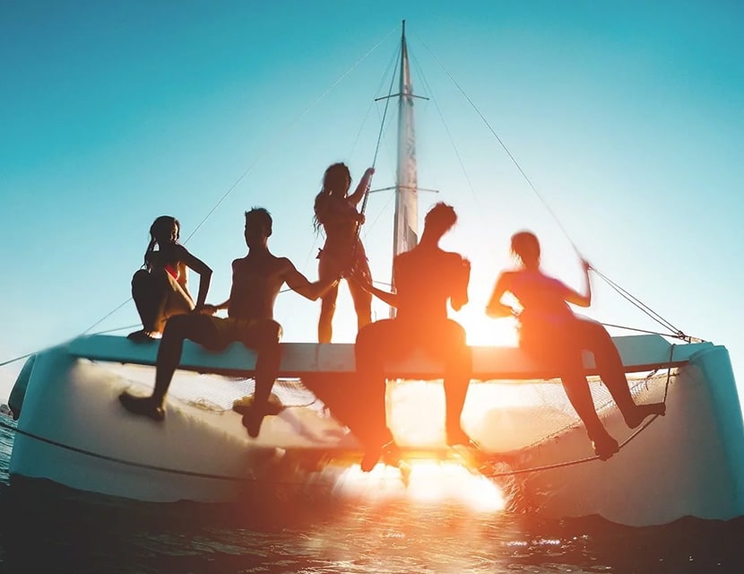 People on a sunset catamaran cruise