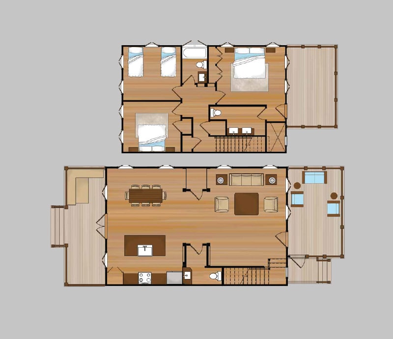 Floor plan of the 3 bedroom townhome in Mahogany Bay Resort & Beach Club