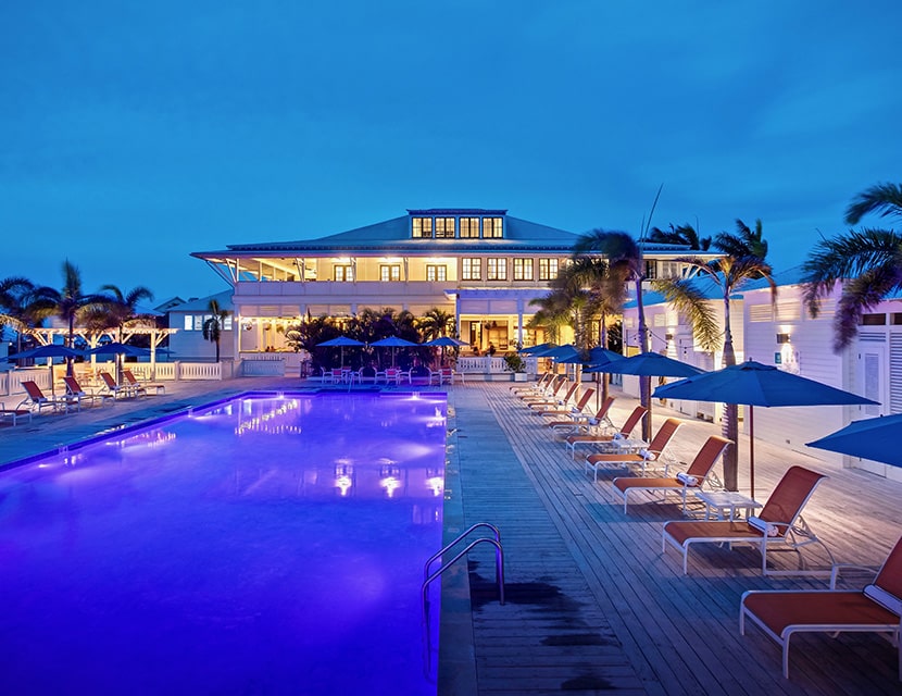 Poolside at Mahogany Bay Resort at night