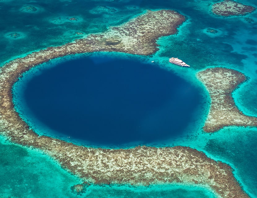 Aerial shot of the Great Blue Hole in Belize
