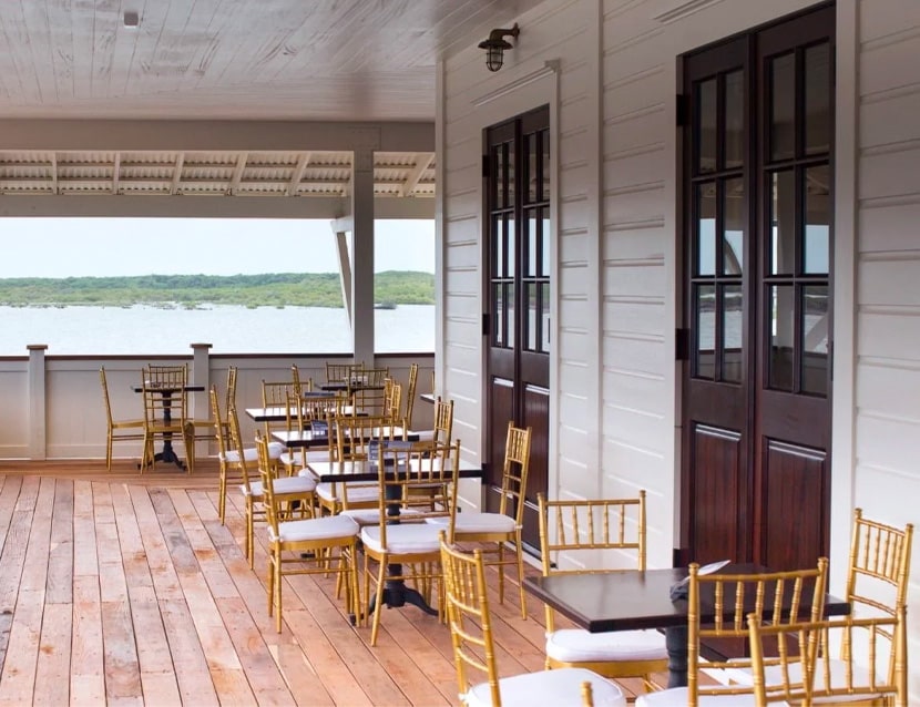 The covered porch off of Ambergris ballroom
