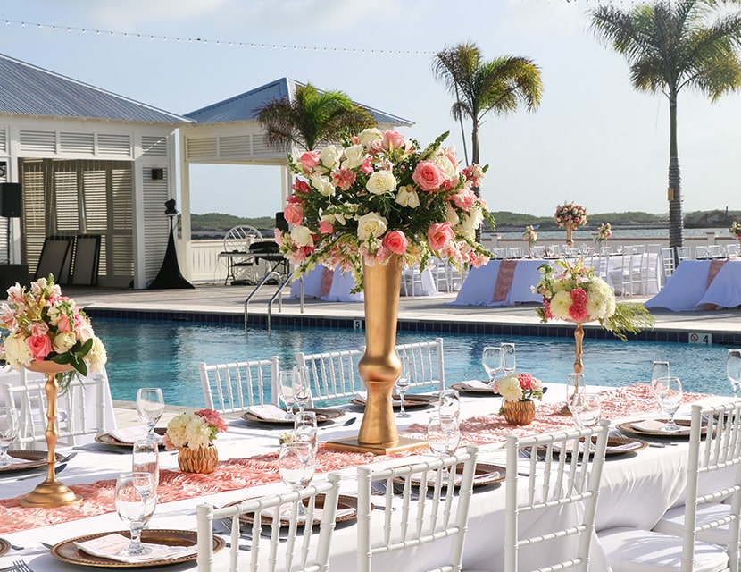 Table settings at the Pool at Mahogany Bay Resort